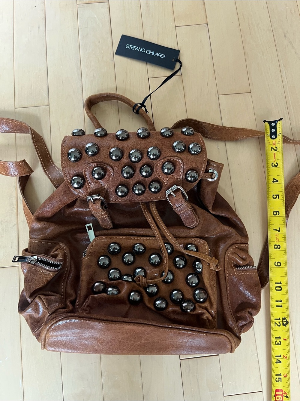 Free People x Stefano Ghilardi Brown Studded Leather Backpack - Picture 9 of 13
